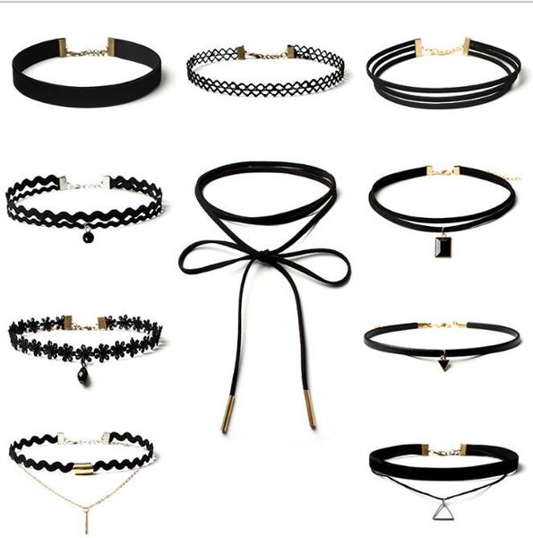 Collana girocollo Pizzo nero Striscia di velluto Collare donna Gioielli per feste Accessori per il collo girocolli Collana a catena artigianale GD394