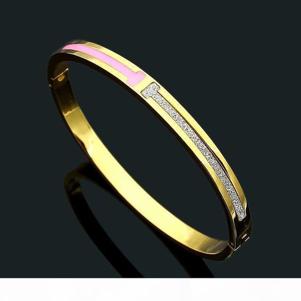 

nlm99 nlm99 fashion popular european and american jewelry brand designer stainless steel tone bangle pave shiny girls t bracelet, Black