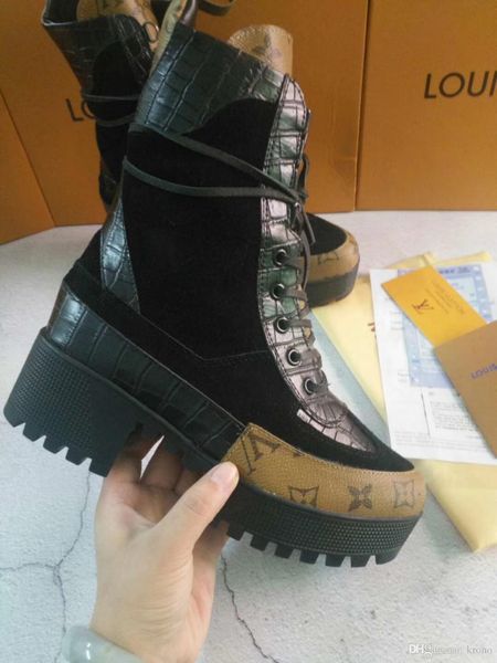 

fashion printed stripes thick sole short boots womens thick sole martin boots genuine leather lace up short boots size 35-42 037, Black