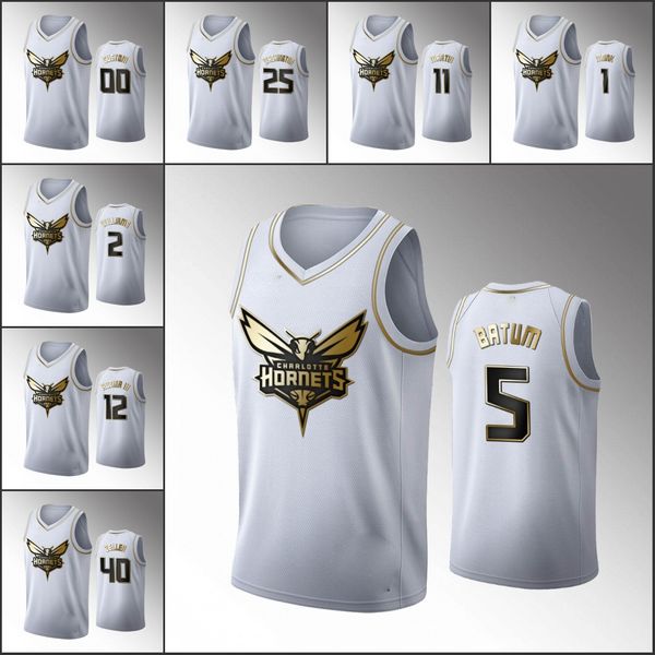 

charlotte hornets men marvin williams nicolas batum malik monk cody martin white nba 2020 golden edition custom jersey, Black
