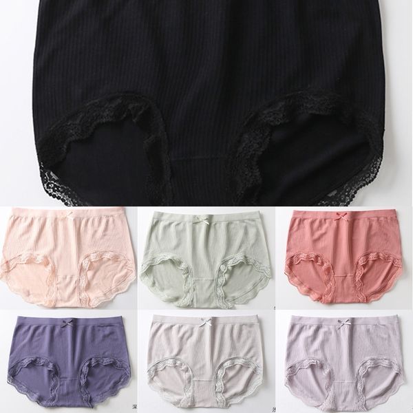 

2020 summer thin silk crotch women's modal shorts and underwear seamless underwear threaded mid-waist women's breifs, Black;white