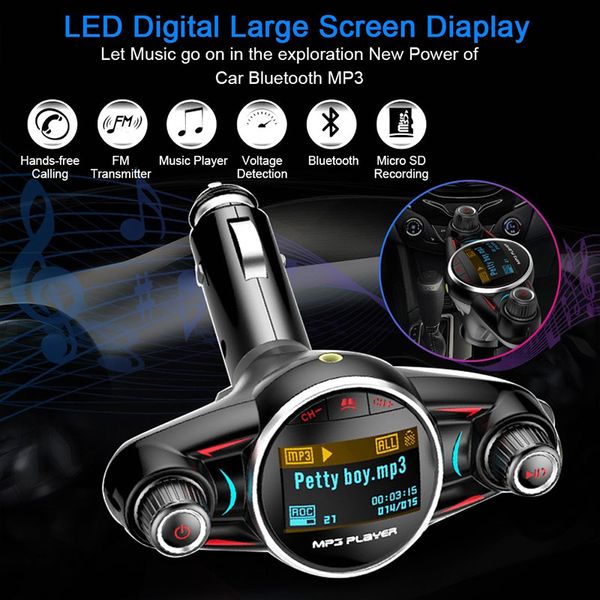 BT08 Car FM transmissor modulador Aux saída Car MP3 Player Bluetooth Car Kit 5V 2.1A Carregador USB TF U-disco