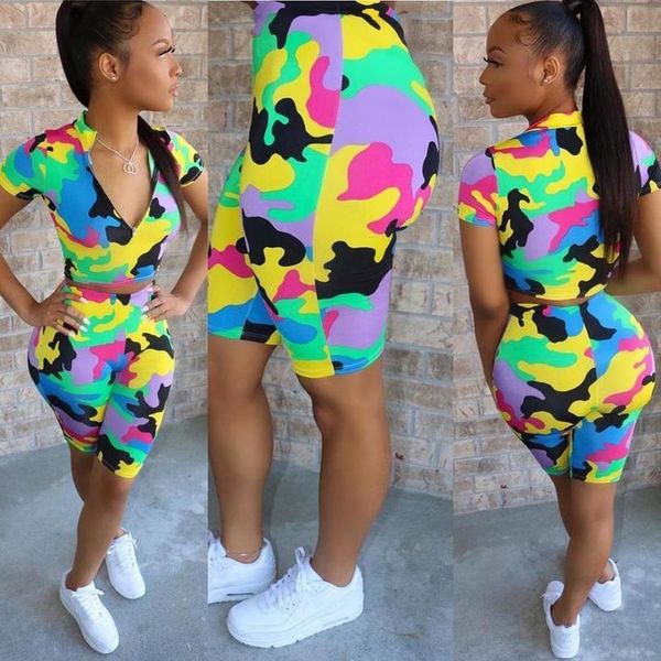 

2 piece set women outfits military two piece set summer clothes for women crop shorts summer two pieces sets 2020, Gray