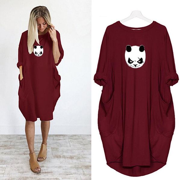 

dress women printing cute animal pocket loose dress vintage fall clothes party casual plus size 5xl dresses women dresses, Black;gray