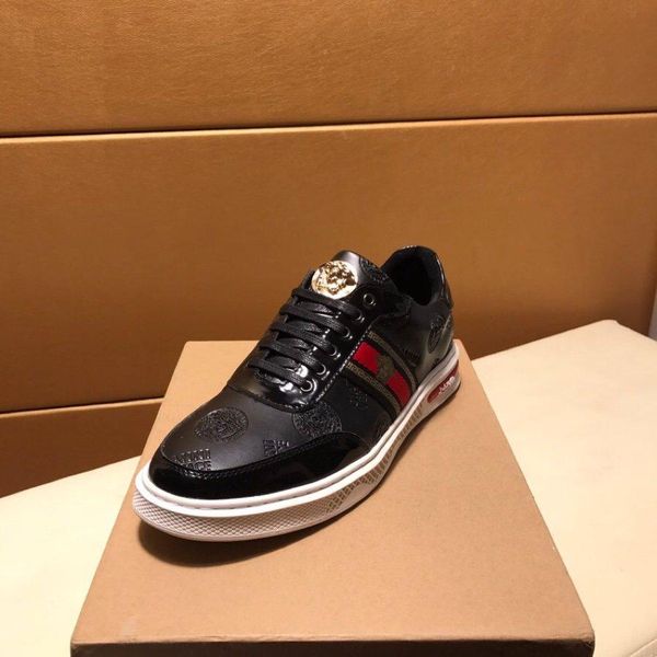 

2020d luxury limited edition men's leather printed low-lace up casual shoes, large size fashion outdoor sports shoes, Black