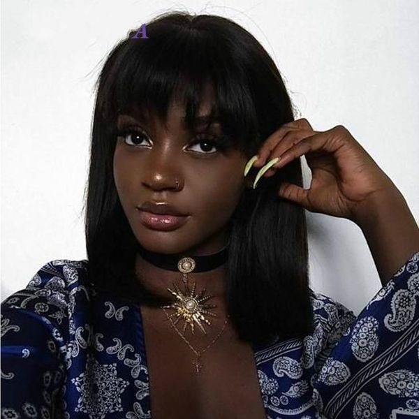 

lace front human hair wigs with bangs short afro bob wig for black women natural brazilian swiss lace remy hair preplucked