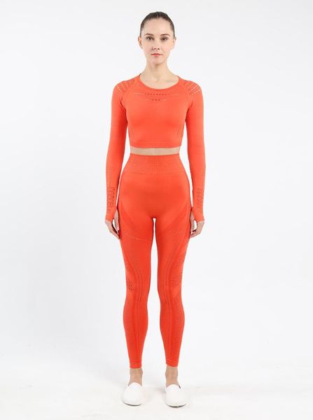 

women seamless yoga set gym clothing fitness leggings+cropped shirts sport suit women wear long sleeve tracksuit, White;red