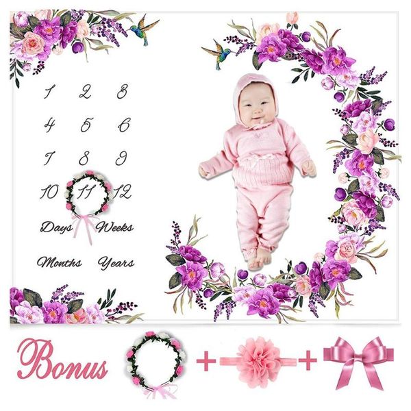 

baby kids soft pgraphy background blanket floral wreath headband set for newborn girls boys p prop