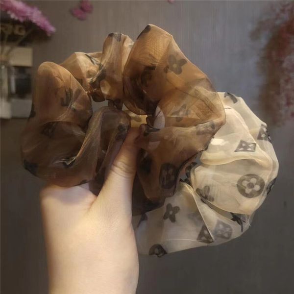 

2020 ins девочки волос круг bands женщина ponytail mesh кружево hairbands дизайнер флора letters печать волосы кольцо мода головка аксессуар, Slivery;white