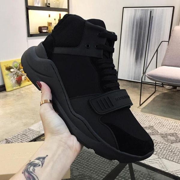 

mens boots comfortable plus size shoes vintage check cotton sneakers outdoor walking footwears sports high casual men shoes, Black