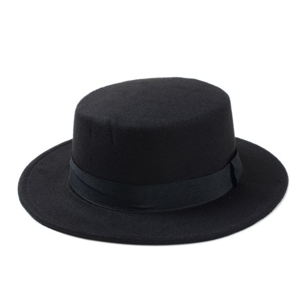 

10 color men women fedora hat flat dome oval bowler porkpie toca sombrero hat with black ribbon band 10, Blue;gray