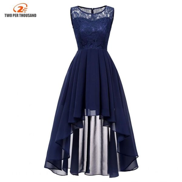 

2020 women sleeveless asymmetrical chiffon lace long dresses female maxi elegant party dress navy blue vestidos de festa, Black;gray