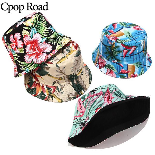 

cpop new fashion cotton cloth adjustable bucket hats flower printing female casual personality women hat sale gifts, Blue;gray