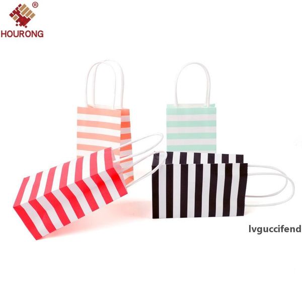 

20pc kraft paper gift bag with handle festival stripe snack candy favor bags wedding decoration event birthday party supplies