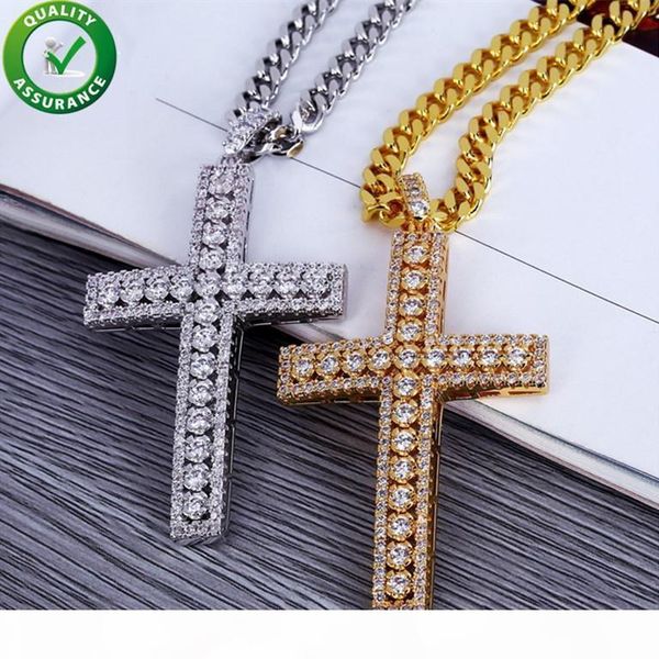 

hip hop jewelry designer necklace iced out pendant mens cuban link chain gold diamond cross pendants luxury bling charms wedding rapper rock, Silver