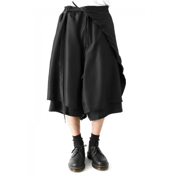 

mens plus size pants casual cropped trousers double-layer stitching deconstructed loose skirt pants samurai hip hop 27-46, Black