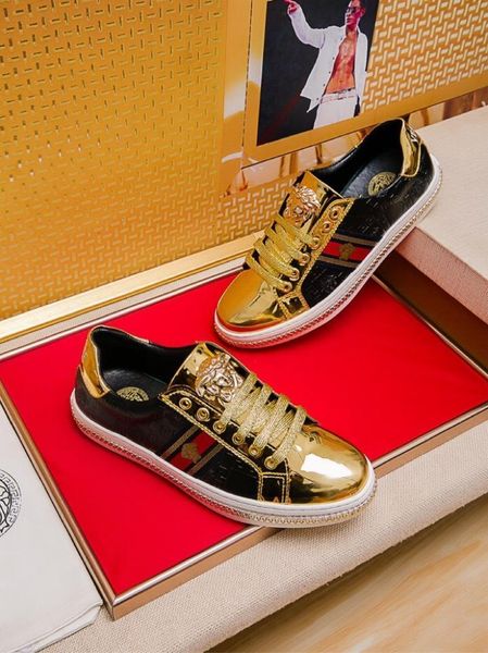

2020g limited edition medusa printed leather men's daily lace up casual shoes, high-end fashionable wild outdoor sneakers, size: 38-451, Black