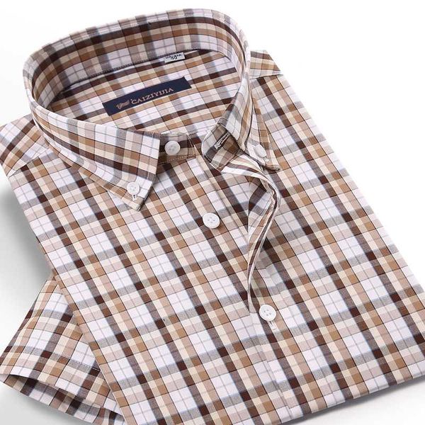 

men's short sleeve plaid checkered bamboo fiber shirts pocket-less design england style casual standard-fit button-down shirt, White;black