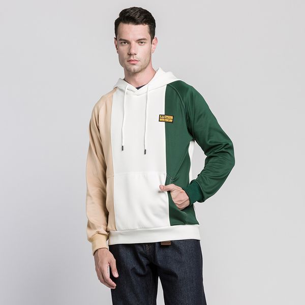 

e-baihui 2021 contrasting color stitching cartoon badge sweater men's autumn contrasting color hooded sports loose casual wy71, Black