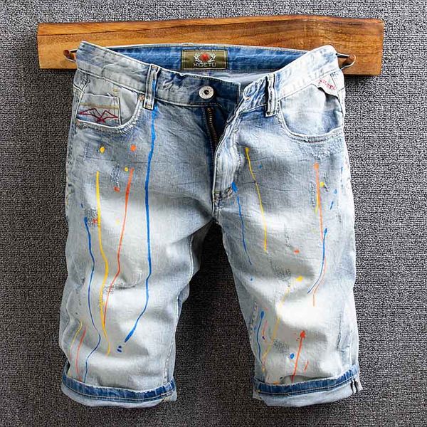 

men's jeans mcikkny fashion men shorts hip printed denim male summer streetwear, Blue