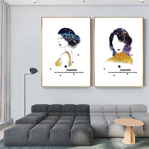 

nordic city night on face canvas poster print yellow clothes wall art picture for living room home decor (no frame