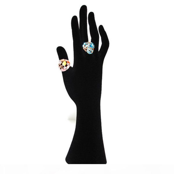 

o hand shaped ring stand bracelet holder bangle rack jewelry display rings shelf black velvet female mannequin hand, Khaki