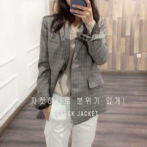 

hf2fb 20 new korean style counter loose chic women's casual plaid suit j733 20 new korean style counter loose chic women's casual, White;black