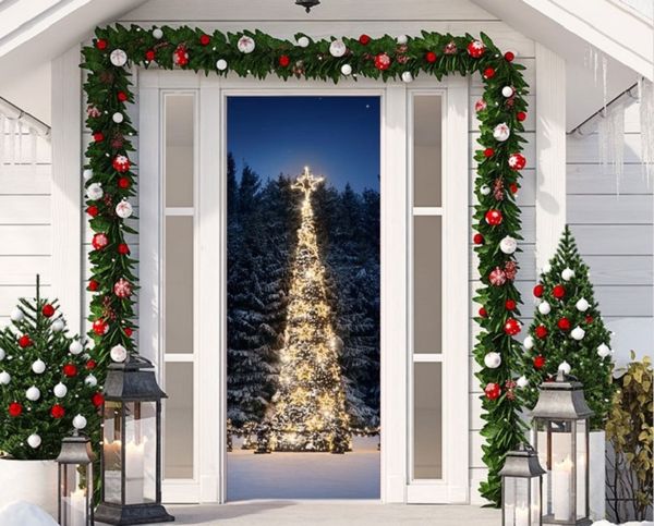 

2020 smt034 christmas snowflake christmas tree sticker 3d simulation door sticker removable waterproof wall sticker bedroom living room diy