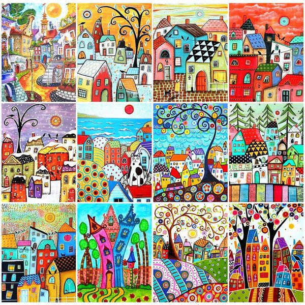 

huacan 5d diy diamond painting abstract house full square embroidery cartoon home decoration diamond art