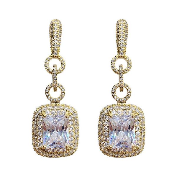 

full diamond square earrings for lady europe and america fashion pendant earings women dangle gold plated wedding jewelry, Silver