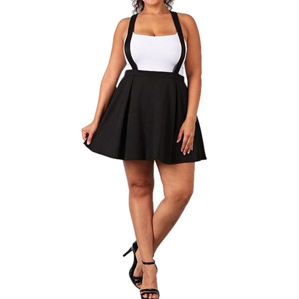 

skirts 2021 fashion women pure color short skirt plus size s-5xl loose strap mini dress streetwear, Black