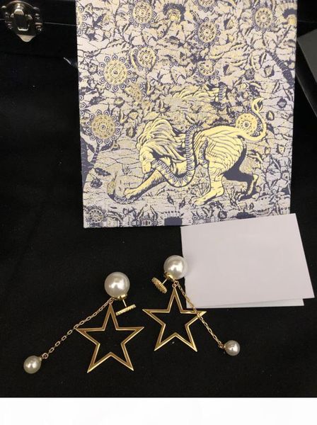 

e style fashion pearl five -pointed star earrings luxury custom women 's fashion high -end earrings, Golden