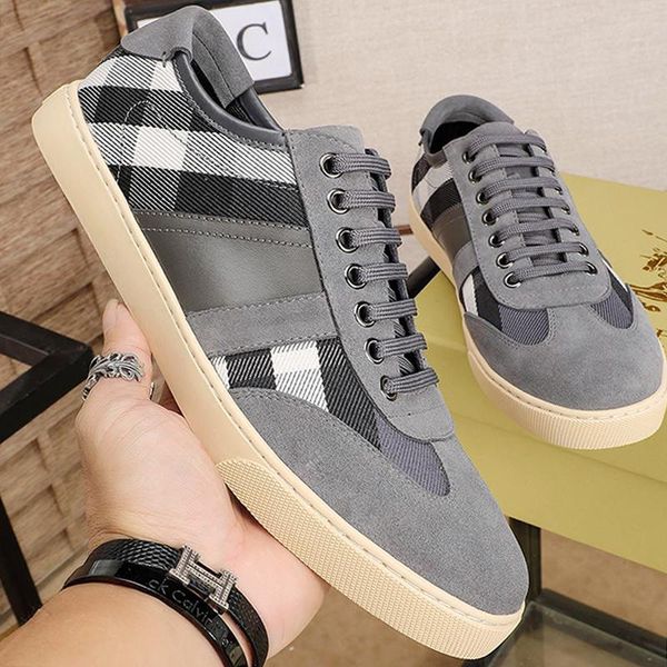 

vintage check and leather sneakers luxury mens shoes fashion classic shoes plus size low casual breathable men shoes scarpe da uomo, Black