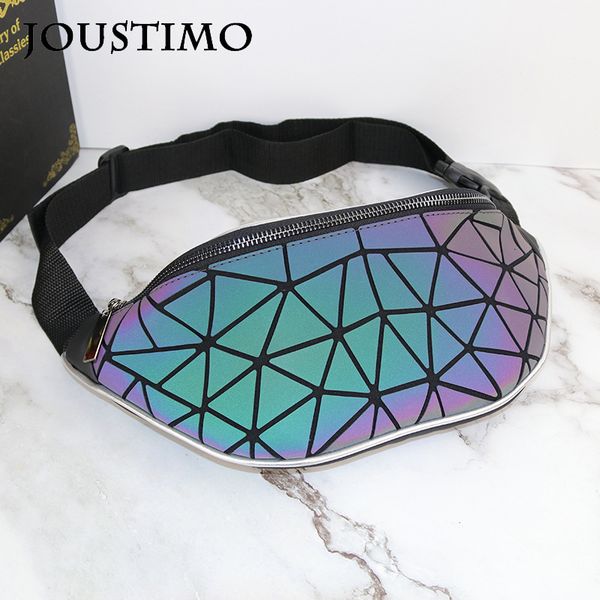 

luminous geometric crossbody bags for women outdoor sports travel cycling waist bag fanny pack women casual shoulder handbags, Black;red