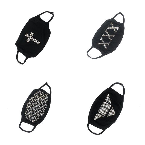 

переработка многоразовые rhinestone кристалл маска для лица хлопок ткань защита рта черный респиратор пыли мода mascarilla пользовательские