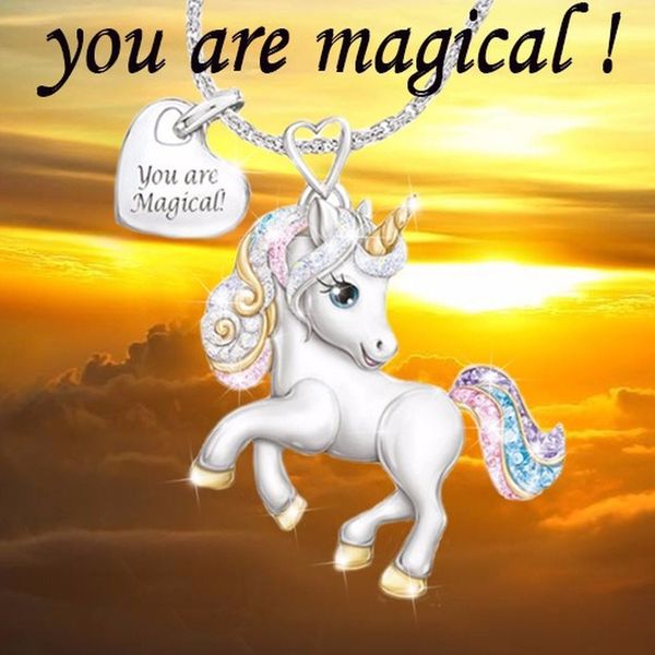 

cute unicorn ожерелье девушка младенец радуга животные мультфильм ожерелье кристалл сердце cne быстрая доставка, Silver