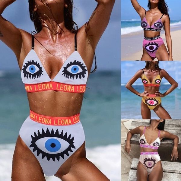

женщины лето плюс размер два купальник две пьесы бикини set letter flame eyes печать sling купальники проложенный купальный костюм, White;black
