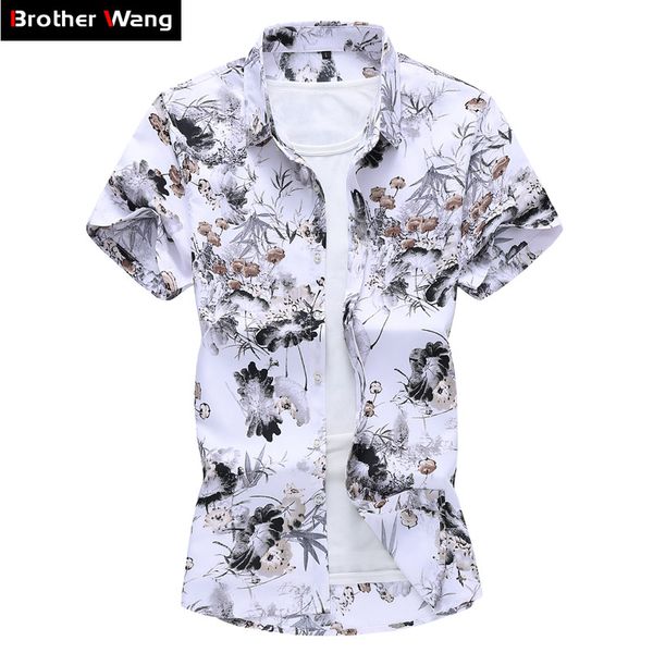 

2020 летний новый мужской travel beach цветов рубашки вскользь сыпучие гаваи с коротким рукавом рубашки мужской марка плюс размер 5xl 6xl 7x, White;black