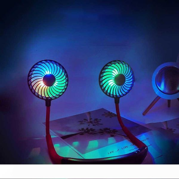 

wholesale portable illuminated 2 fans hanging neck fan usb rechargeable cover halter sports light aromatherapy fan
