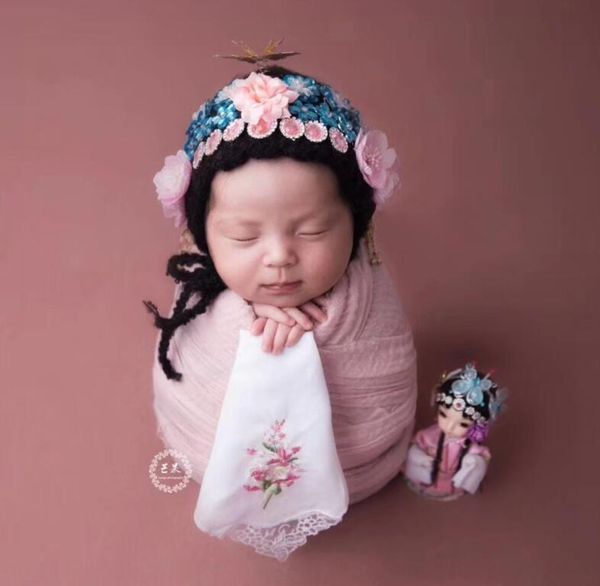 

children's newborn pgraphy props knitted prop hat creative baby pgraphy matching knitted hat new moon flower and dance drama, Blue;gray
