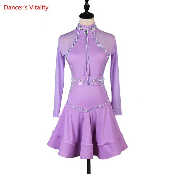 

latin dance female high-end diamond dress competition clothing new girl fashion high collar profession performance skirt, Black;red
