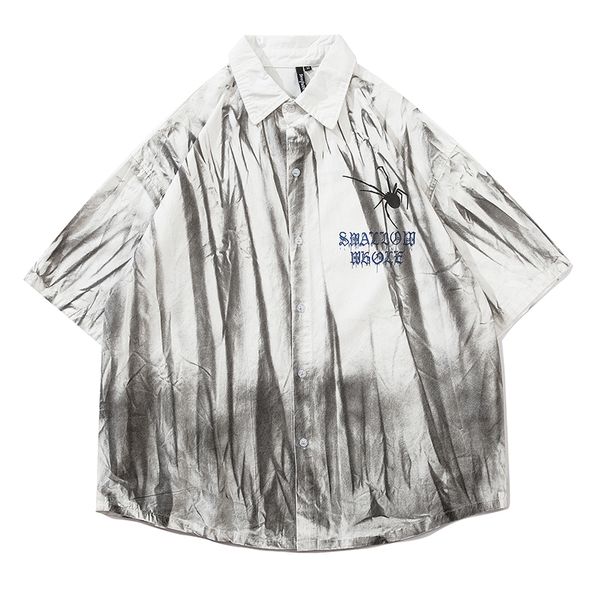 

original tie dye embroidery short sleeve shirts harajuku oversize lapel summer shirt streetwear loose casual shirt men and women, White;black