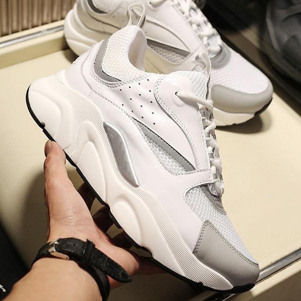 

for mens luxury casual shoes lace -up lightweight style chunky sneakers b22 sneaker in white technical knit white and silver -tone calfskin, Black