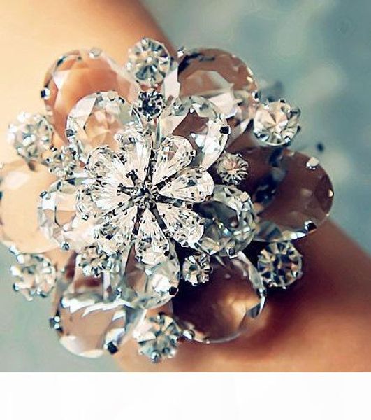 

selling europe fashion luxury 3d flower bracelet crystal glass bangle with long elegant dress qulity, Silver