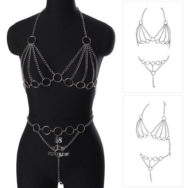 

womens metal body chain bra and panties set summer beach bikini jewelry o-ring underwear bralette thong luxury jewellery t200508, Slivery;golden