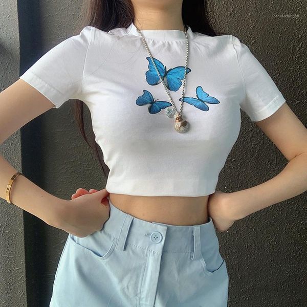 

designer tshirts butterfly printed short sleeve solid color hollow out casual female clothing summer womens, White