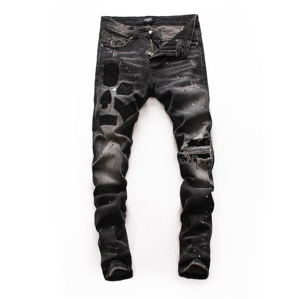 

2020 new european and american high street fashion brand ripped jeans slim fit small feet stretch jeans men's jeans, Blue