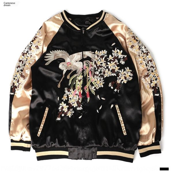 

tob1c couple wear cross xuka crane embroidered two-sided coat women's suit baseball suit baseball uniform embroidered jacket loose mid, Black;brown