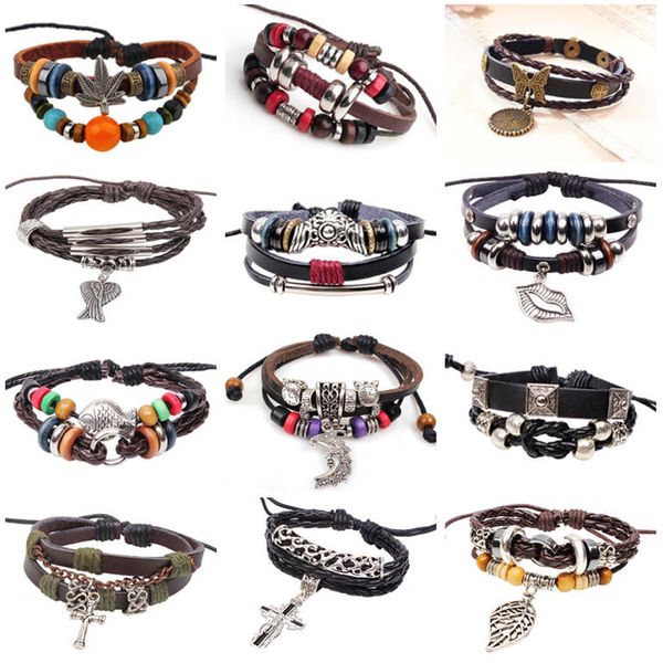 

dhl epacket ship fashionable men's hand-woven leather bracelet djfb48 charm bracelets jewelry, Golden;silver