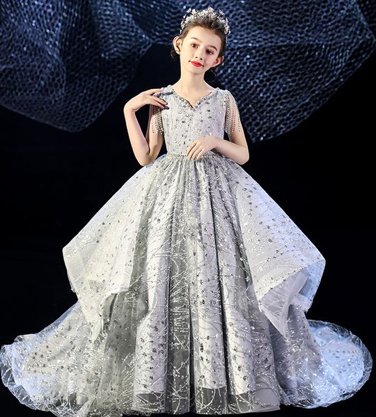 

charming silver lace v-neck beads flower girls' dresses girl' brithday dresses girls' formal dress holiday dresses custom sz, White;red